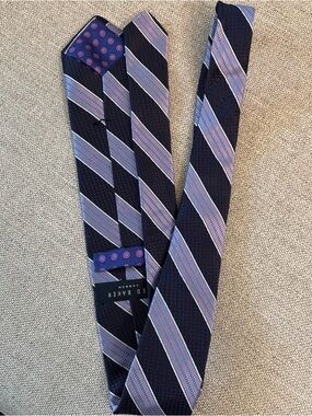 Ted Baker Navy with Pink and Light Blue Diagonal Stripe Silk Tie